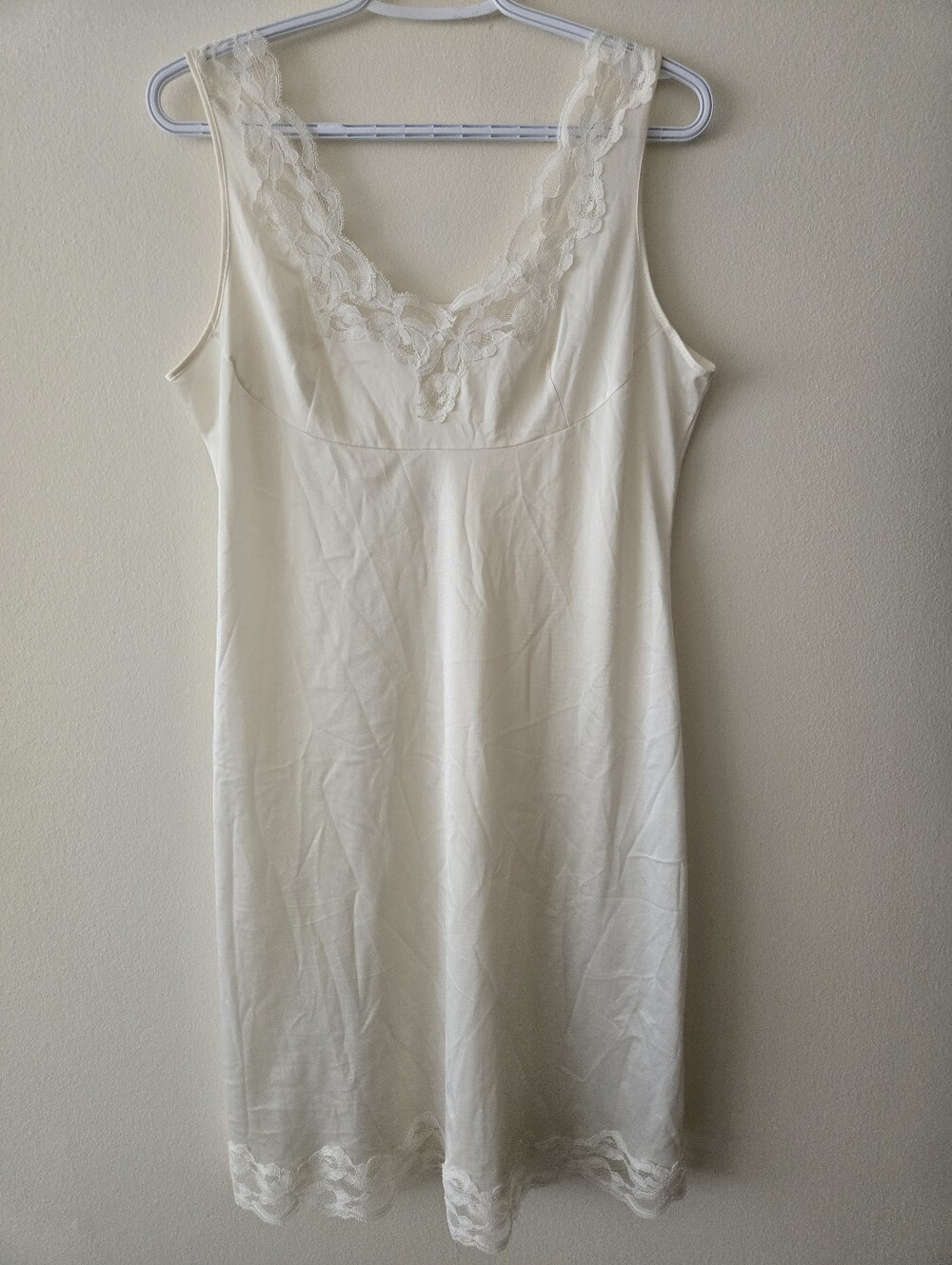 Infidelle 40 Cream Vintage Lace Trim Slip Dress